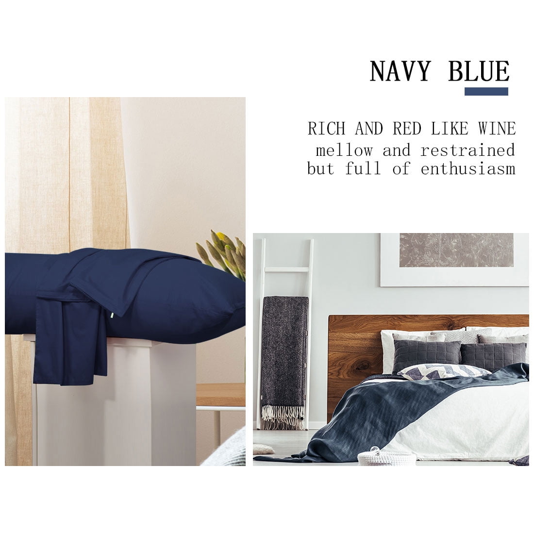 Unique Bargains 3 Pack 100% Cotton Body Pillow Cases Covers with Zipper Navy Blue 20" x 54"