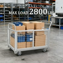 Platform Truck  with Cage, Max Weight Capacity 2800 Pounds Multi-Purpose Heavy Duty Steel Flatbed Cart, 45“L x 26" W 4 In 1 Platform Truck Cart with Cage, for Grocery, Laundry, Stall,Storage​