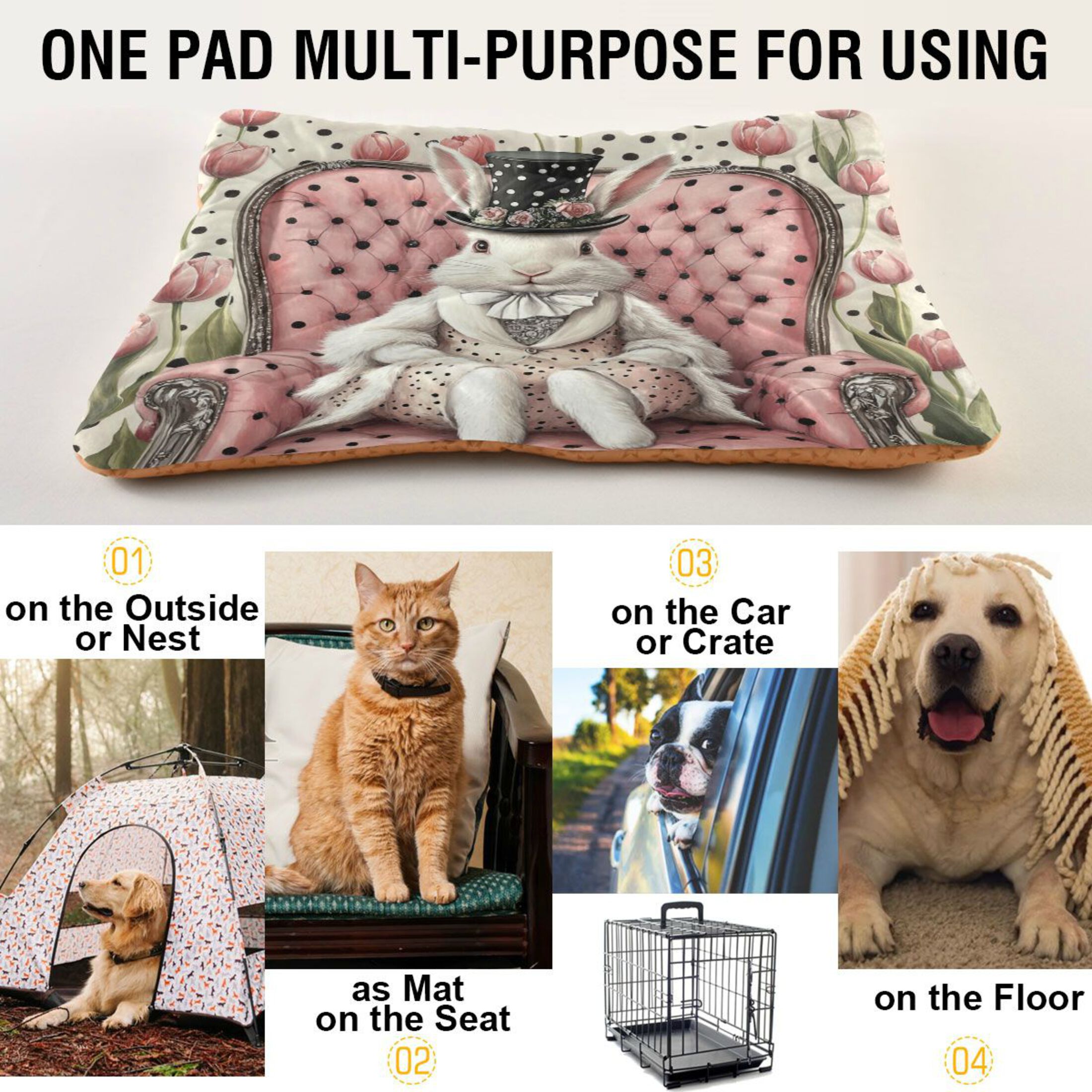 Qxltty Gentleman White Rabbit Ped Pad Wear-resistant and Hard to Bite Through Sleeping Pad for Small Medium Large Dogs Winter Pet Bed 36×24in