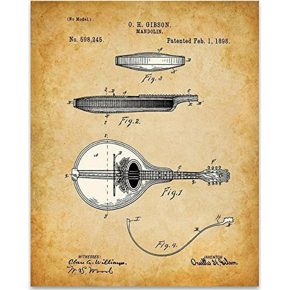 Mandolin Art Print - 11x14 Unframed Patent Print - Great Music Room Decor or Gift for Musicians