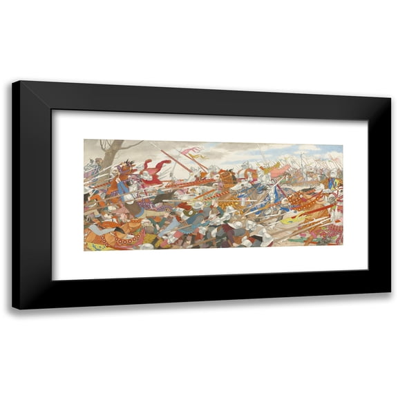 Louis Maurice Boutet de Monvel 14x8 Black Modern Framed Museum Art Print Titled - The Turmoil of Conflict (Joan of Arc Series - Iv) (C. Late 1909-Early 1913)