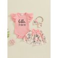 thumbnail image 3 of Musuos Newborn Girl Skirt Set 3M 6M Ribbed Letter Print Short Sleeve Romper Floral Print Ruffles Skirts Headband 3Pcs Clothes Set, 3 of 8