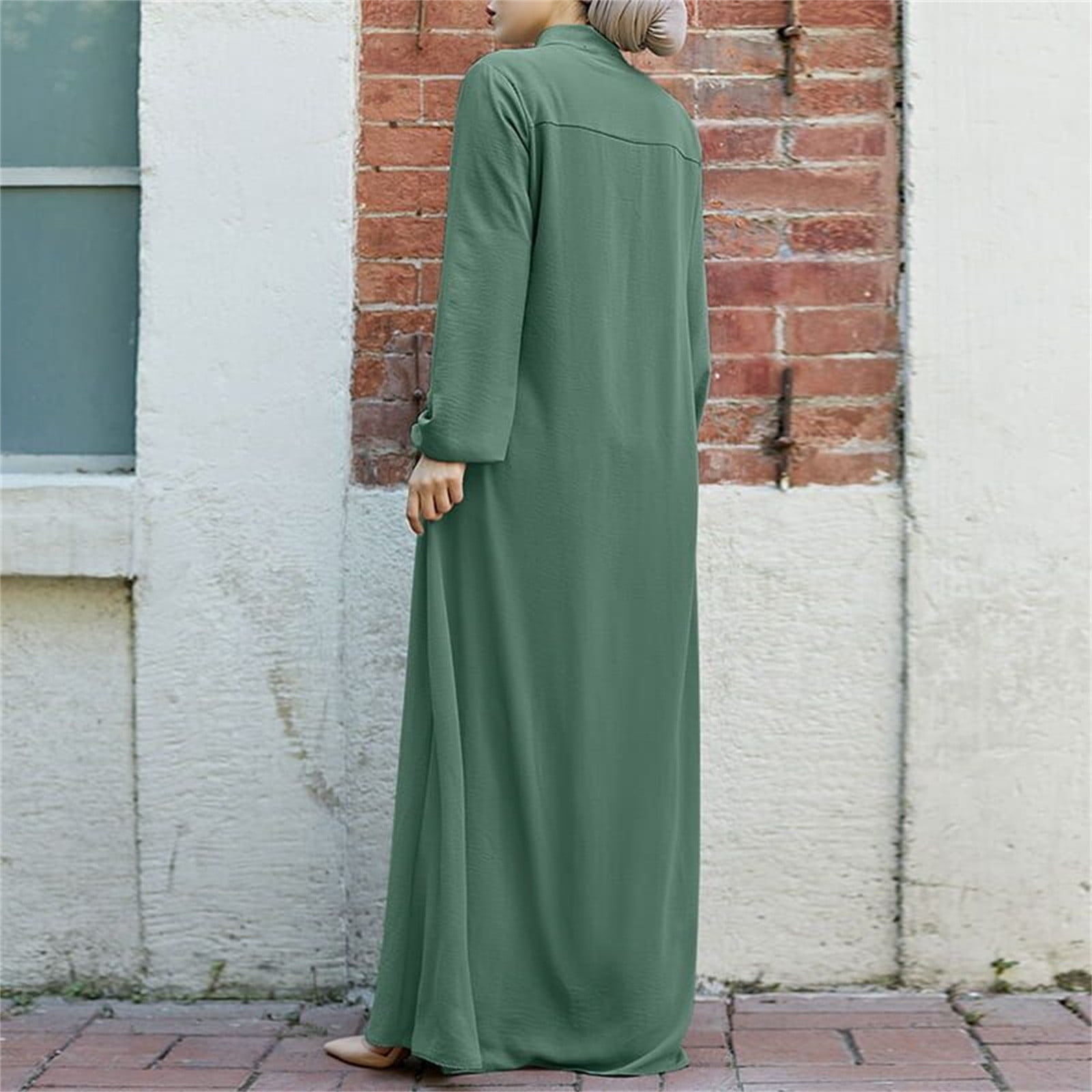 Womens Abaya Muslim Long Sleeve Front Zipper Dress Prayer Islamic Clothes with Pockets