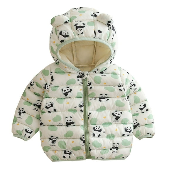 Tisuna Toddler Girls Boys Coat Cartoon Panda Print Long Sleeve Hooded Jacket Cute Fashion Autumn Winter Kids Zipper Clothes Green Size 2-3 Years