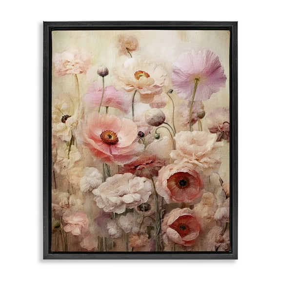 Stupell Industries Pink Flower Garden Botanical & Floral Painting Black Floater Framed Art Print Wall Art, 17 x 21