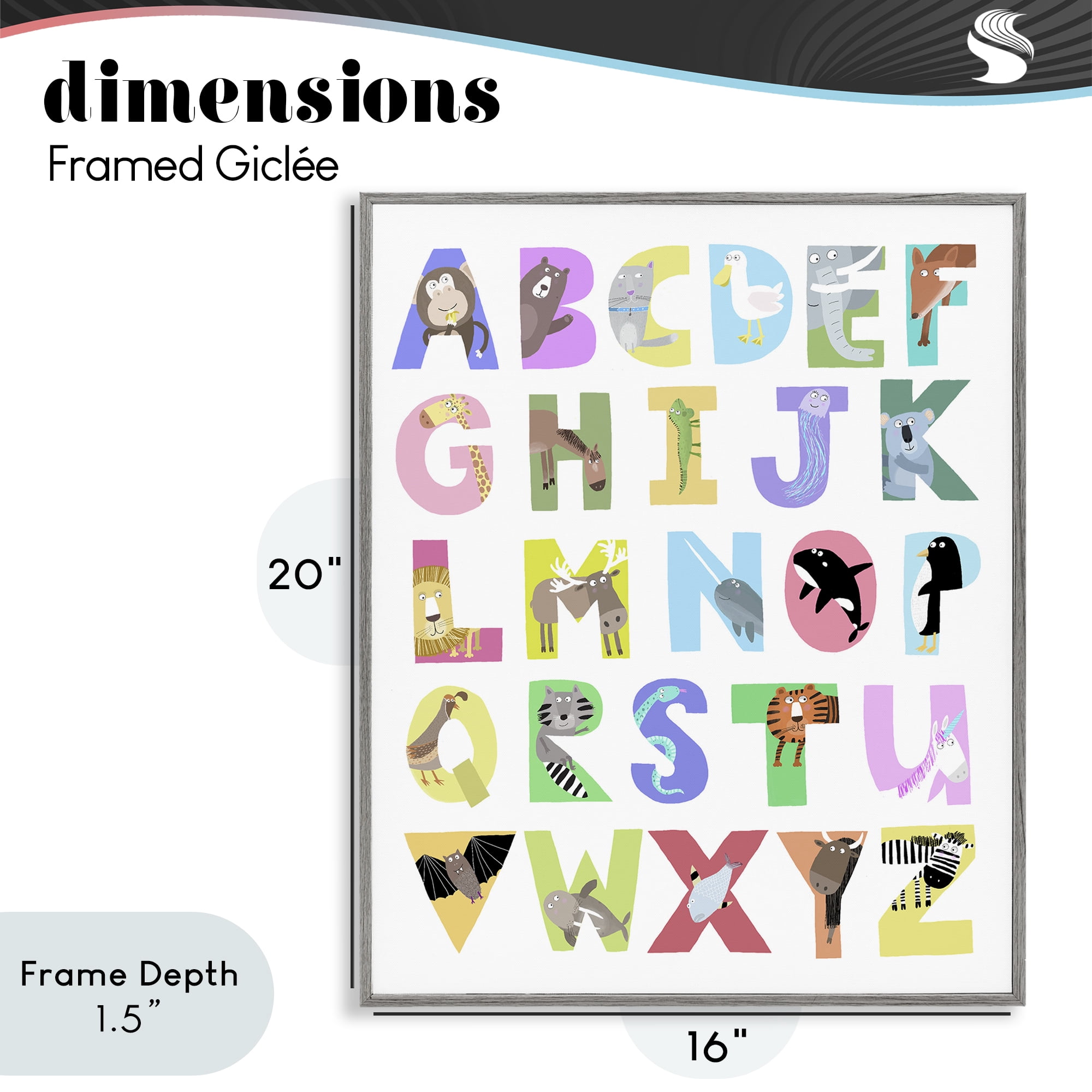 Stupell Industries Alphabet Shapes with Animals Gray Framed Giclee Art, design by Carla Daly