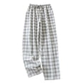 thumbnail image 4 of BRGZLK Pants Women Rawstring Pants Cotton Wide Leg Y2K Plaid Pajamas Pants Elastic High Waist Checkered Lounge Pj Pants Going Out Trousers, 4 of 4