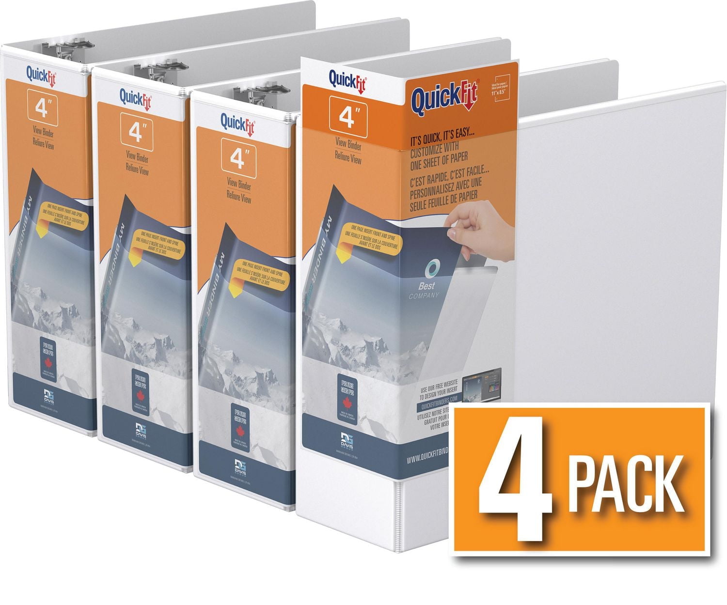 QuickFit® View Binder, D Ring, 4 Pack, 4"