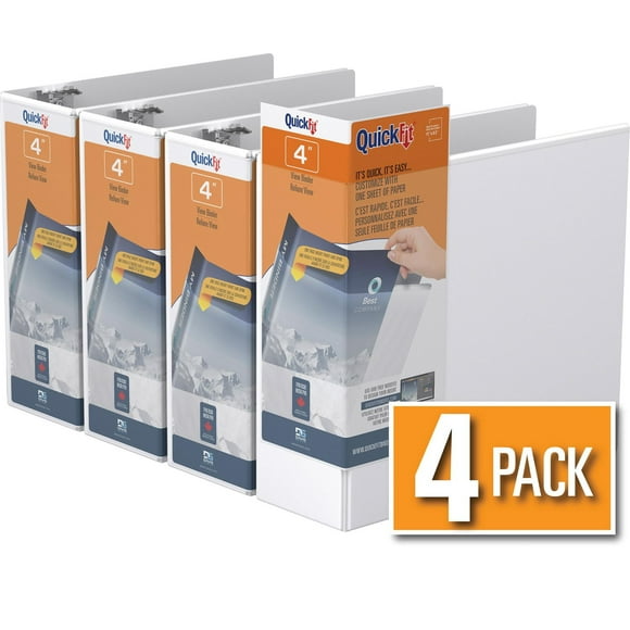 QuickFit® View Binder, D Ring, 4 Pack, 4"