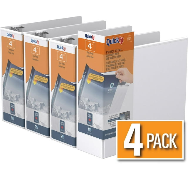 QuickFit® View Binder, D Ring, 4 Pack, 4"