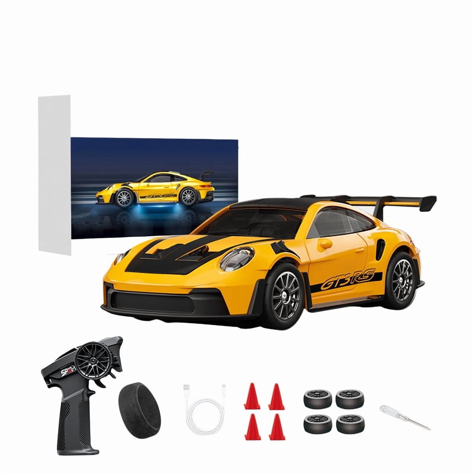 1/43 Scale Alloy RC Drift Car 4WD 2.4G Full Proportional Remote Control Racing Vehicle With Gyro & LED Lights Adjustable Speed Desktop Model For Adults Hobbyists - Q1/Yellow / D43-01