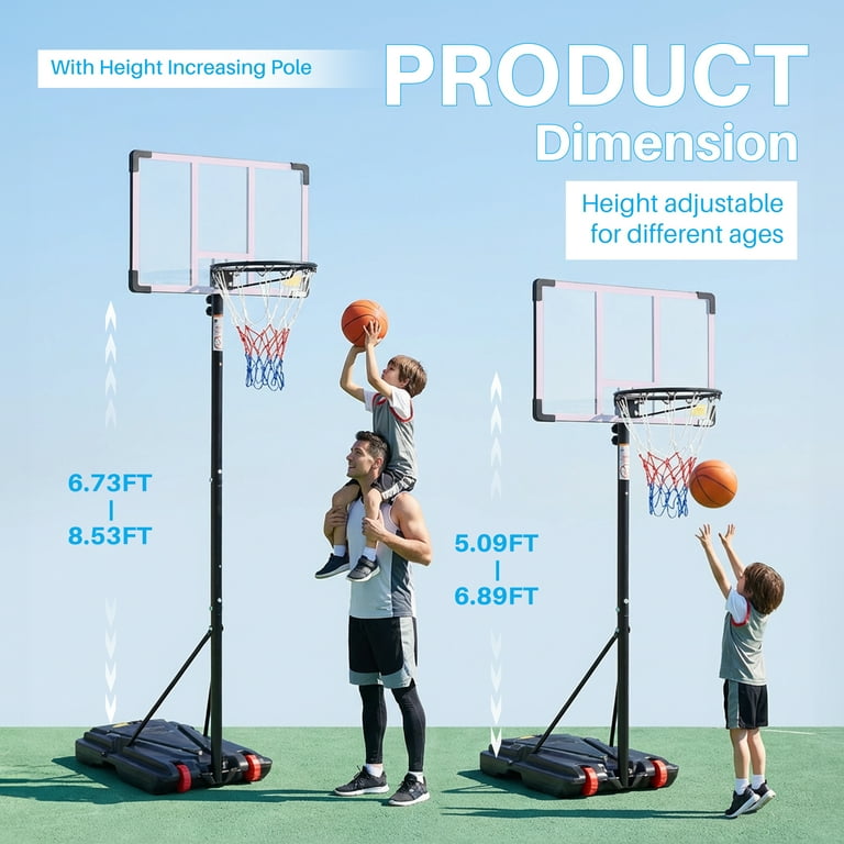 EDX 5ft-8.5ft Height-Adjustable Basketball Hoops, Outdoor Portable