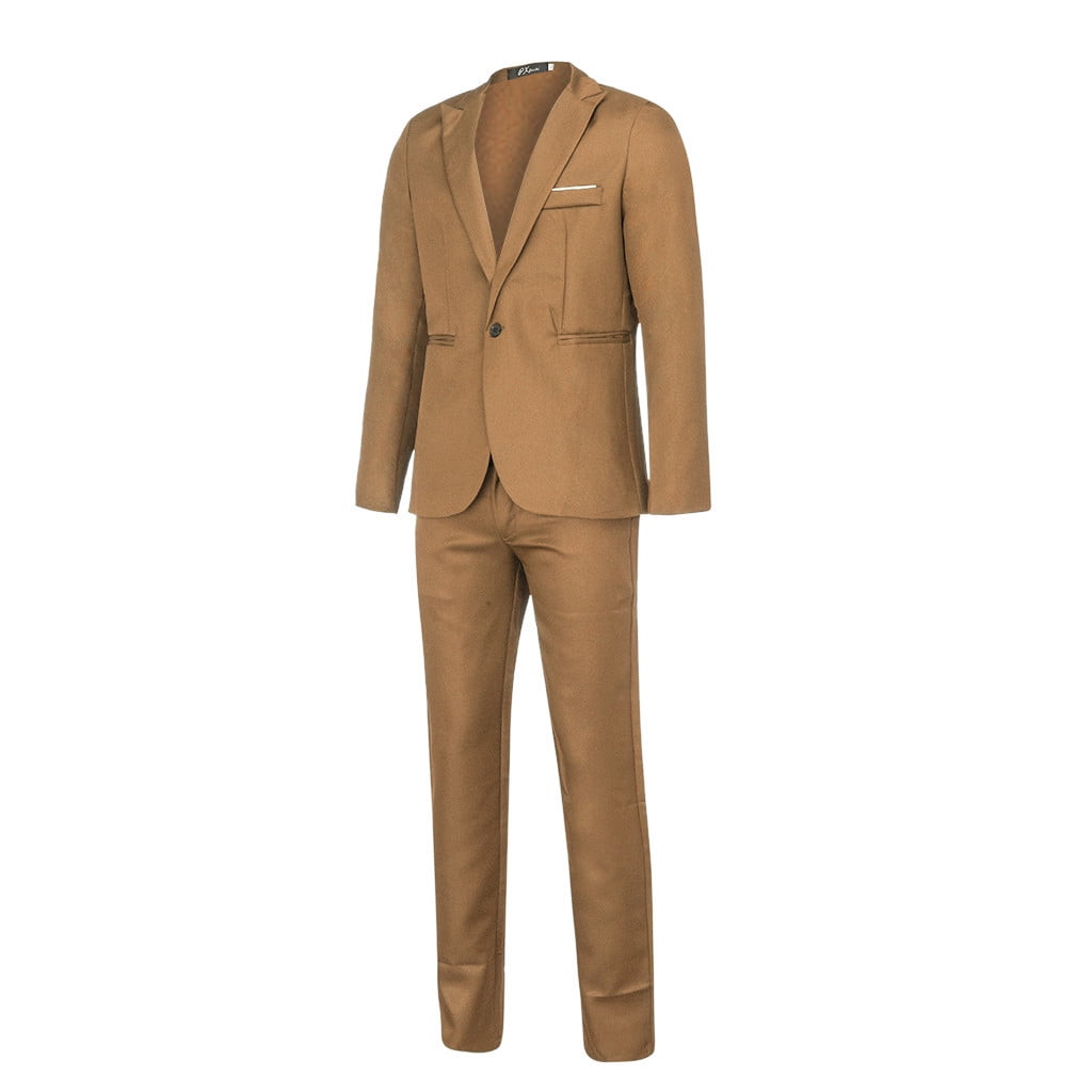 Little Story Solid Color Mens Slim Button Suit Pure Color Dress Host Show Jacket Coat & Pant Fit Smart Wedding Formal Suit