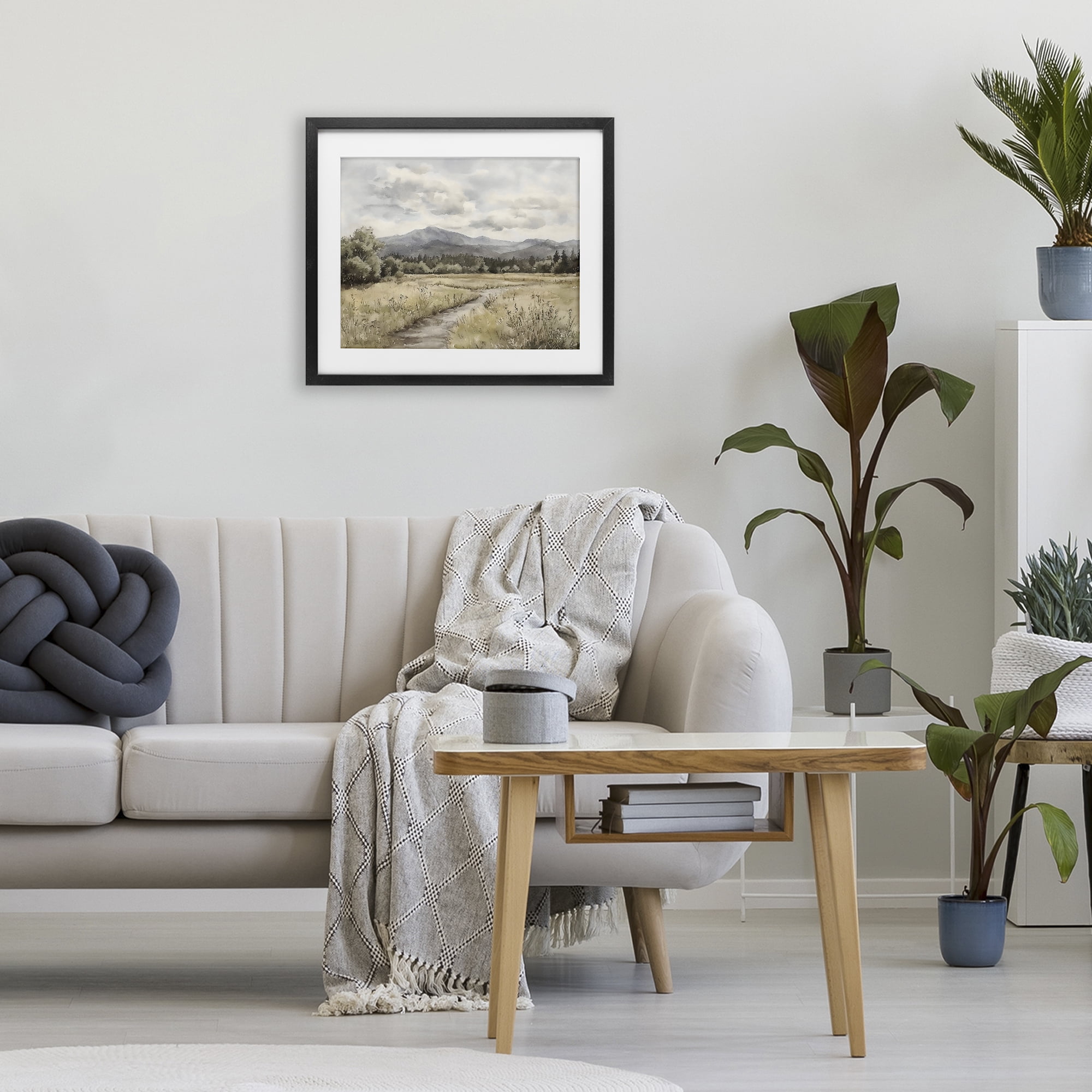Stupell Industries Muted Pathway to Mountains Black Framed Print Under Glass, design by Riley B