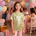 thumbnail image 6 of mgoYE Kids Boys Girls Metallic Shiny T-Shirt Dance Tops Short Sleeves Loose T-Shirt for Performance(Yellow,17-18 Years), 6 of 6