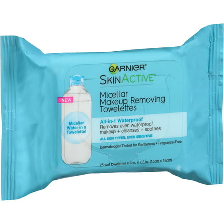 Garnier SkinActive All-in-1 Waterproof Micellar Makeup Removing Towelettes 25 ct (Best Makeup Wipes For Acne Prone Skin)