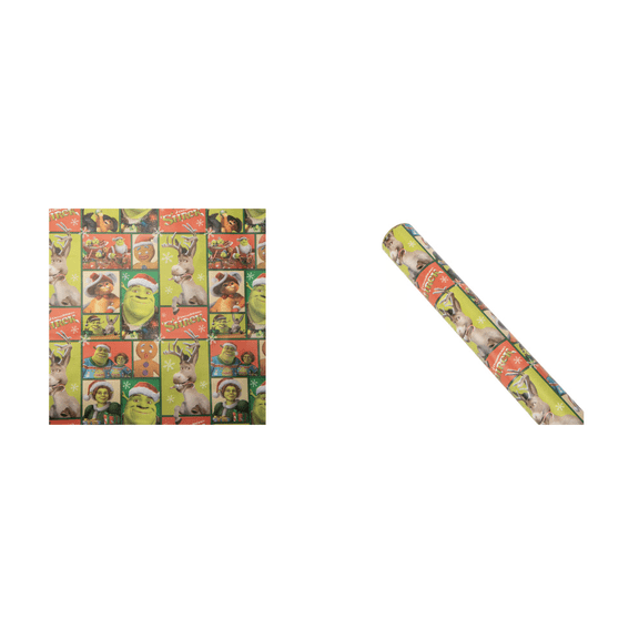 Shrek Licensed Christmas Wrapping Paper Roll – Holiday Design, Cut Lines