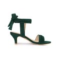 thumbnail image 3 of BLISSFUL STEP Women Open Toe Ankle Bow Tie Mid Heels Sandals Dark Green 10, 3 of 7