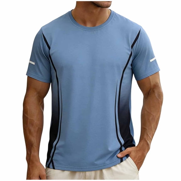 Fewfanhot Men's Essentials Gradient Athletic T-Shirt, Quick Dry Short Sleeve Crewneck Workout Tee, Breathable Gym Running Top, Gifts for Him, M-5XL