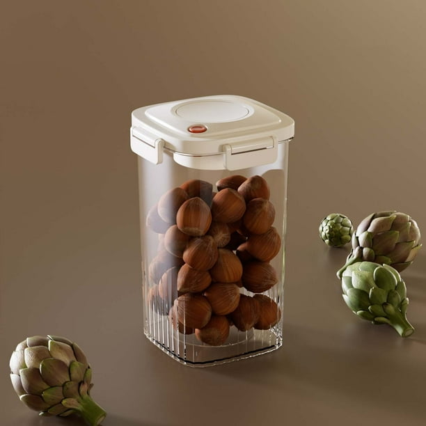 Recipiente Hermético para Almacenar Alimentos Al Vacío, con Tapa de Apertura con Un Botón, de Plástico Pet Transparente para Harina, Arroz y Aperitivos, 650 Ml/1300 Ml/1800 Ml.