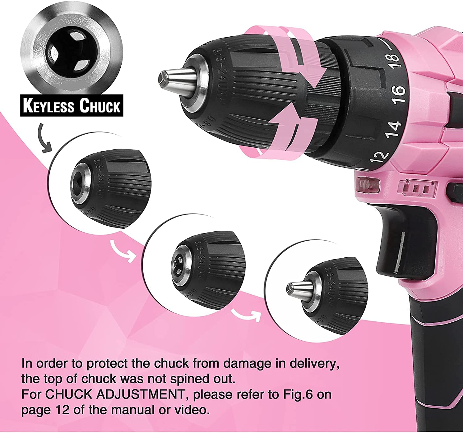 WORKPRO 12V Pink Cordless Drill Driver Set for Women photo 7