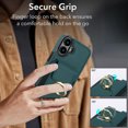 thumbnail image 3 of Premium PU Leather for iPhone 16 Card Slots Wallet Back Case, Classic with Ring Kickstand Magnetic Button Stylish Drop Protection Phone Case Cover for iPhone 16, Green, 3 of 9