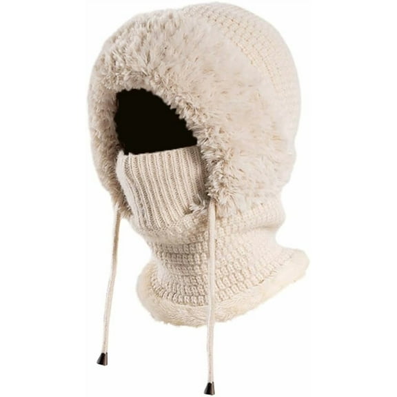 Zcargel 3 in 1 Women's Winter Hat, Women Balaclava Hat 55cm-60cm Warm Women's Winter Hat Neck Warmer Sets Thick Soft Knitted Hat for Outdoor Skiing Skating Cycling and Climbing Off-White
