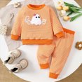 thumbnail image 2 of Gerichy Halloween Baby Boy Girl Outfit Ghost Stripes Waffle Crewneck Sweatshirt Top Pants Toddler Fall Clothes 3M-3T, 2 of 7