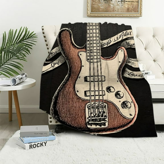 BCIIG Guitar Theme Warm Lightweight Blanket Soft Fleece Blankets for All Seasons, Cow Gifts Blanket, Flannel Material Blanket 40x50in