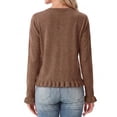 thumbnail image 4 of JWD Womens Cardigan Sweater Long Sleeve Crew Neck Button Front Knit Ruffle Trim Casual Lightweight Tops Coffee 2XL, 4 of 4