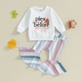 thumbnail image 3 of Okbabeha Toddler Girls Thanksgiving Clothes Long Sleeve Baby Halloween Outfit Letter Print Infant Flare Pants Set Fall Winter, 3 of 9