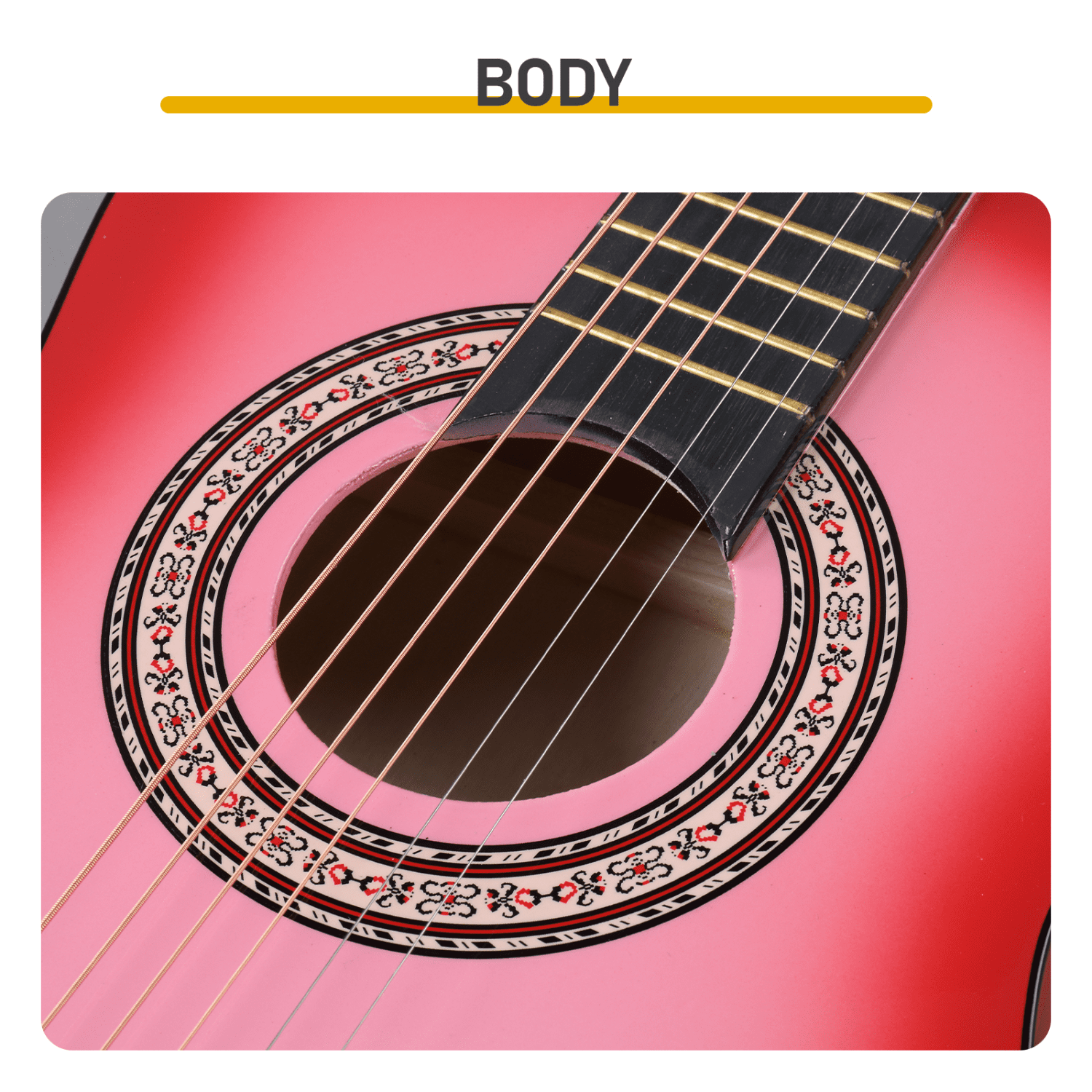 Hassch 30in Acoustic Guitar, Beginner Starter Kit w/Bag, Strap, Picks, Strings, Capo and Tuner, Pink