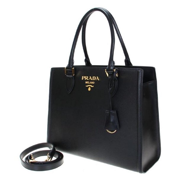 Prada Saffiano Lux Black Medium Satchel Handbag 1BA227 