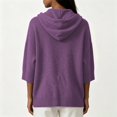 thumbnail image 5 of Pullover Sweaters for Women Hooded Side Slit Ribbed 3/4 Batwing Sleeve Sweaters Comfy Ribbed Knitted Drawstring Sweatshirts Trendy Sweatshirts Daily Office Work Travel Outfits, Purple 2XL, 5 of 6