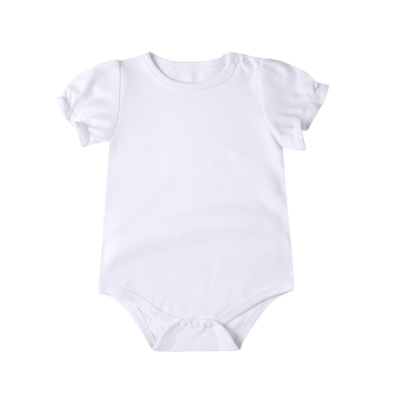 Ruyang Baby Girls Cotton Rompers Ruffle Puff Short Sleeve Round Neck Bodysuit Infant Solid Triangle Crawling Clothes
