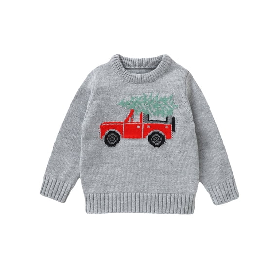 LMLYSoH Baby Christmas Sweaters Long Sleeve Round Neck Red Truck Print Knit Pullover Tops Toddler Sweatshirts