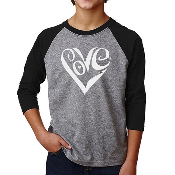Boy's Raglan Baseball Word Art T-shirt - Script Love Heart