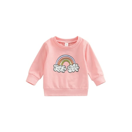 

Calsunbaby Toddler Baby Girls Casual Sweatshirt Round Neck Long Sleeve Cartoon Rainbow Printed Pullover Tops Pink 2-3 Years