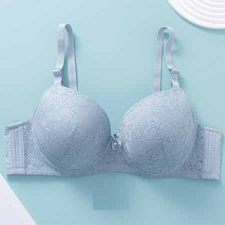 Elvqul Comfy Bras for Women Nylon Blue Ladies Solid Underwear Bras
