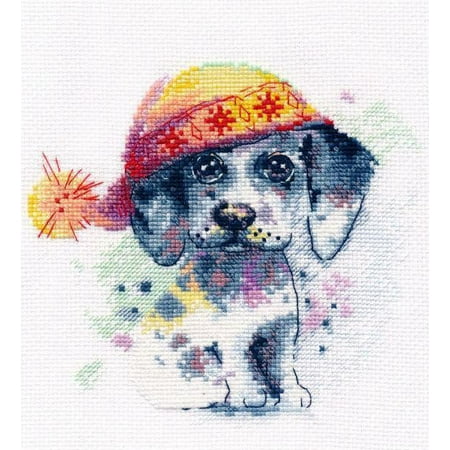 UPC: 4660009928932 | Counted Cross Stitch Kit Cute Puppy 1023 Needlework Easy Black By Oven Dog Animal Canvas Cotton