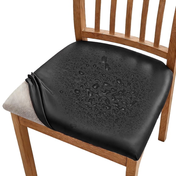 Uxcell PU Leather Covers for Dining Room Chairs, Soft Waterproof Dining Seat Covers Removable Stretch Chair Cushion Slipcovers with Elastic Band for Home, Kitchen, Bedroom(S, Black)