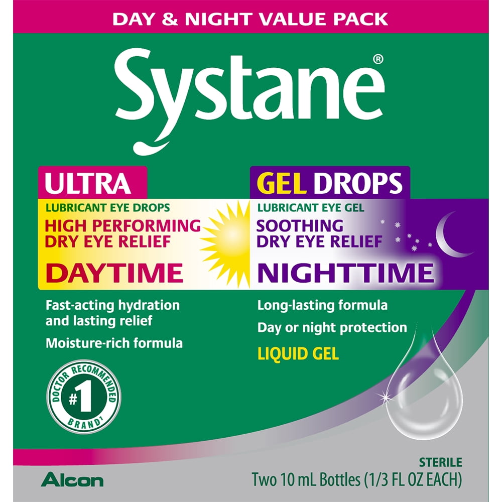 Systane Ultra Day & Night Gel Drops for Dry Eyes Symptoms, 2 x 10 ml