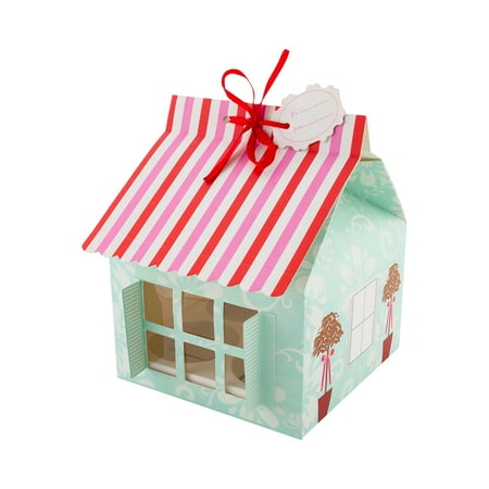 Pastry Tek Pink and Blue Paper Petite House Cupcake Window Gift Box - Fits 4 - 6" x 6" x 7 3/4" - 100 count box