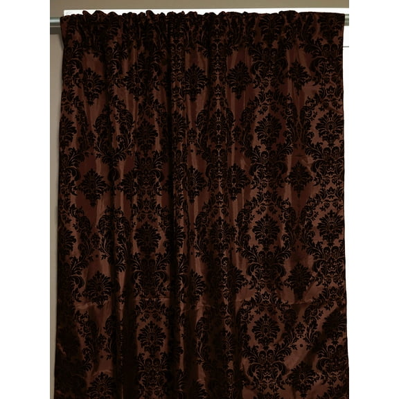 Flocking Damask Taffeta Window Curtain 56 Inch Wide Black on Brown