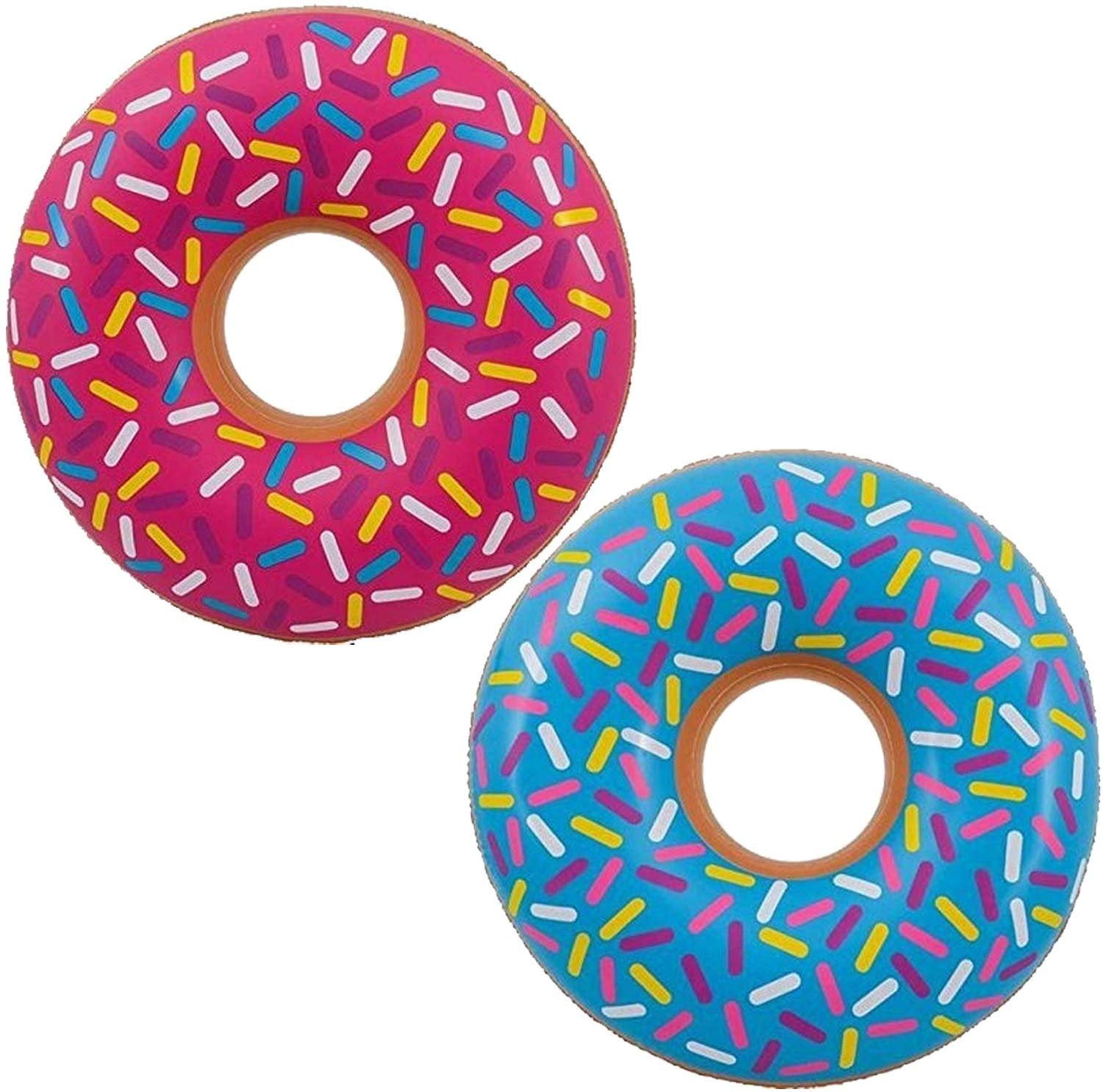 Kicko Donut Inflatable Large Pool Float 2 Pack Multi Colored 32 Inch Frosted Looking Blow Up
