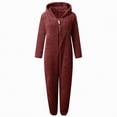 thumbnail image 4 of Godom Onesie Kids Girls Fleece Fuzzy Warm Sherpa Bed Jumpsuit Kids Cute Plain Zipper Long Sleeve Soft Hooded Romper Winter,Wine, 4 of 4