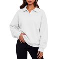 thumbnail image 2 of Women's Loose Casual Sweatshirts,2‑Button Collar Long Sleeve Solid Pullover Tops,Weekend Outing, 2 of 4