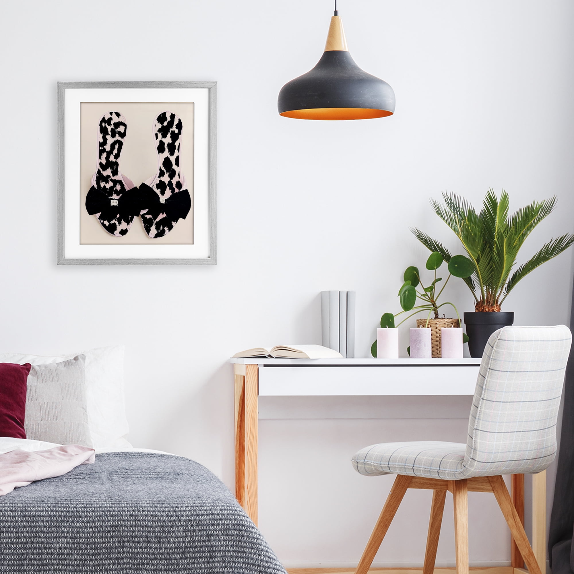 Cat Walk Spotted Shoes Gray Framed Print Under Glass, design by Annabelle Hall