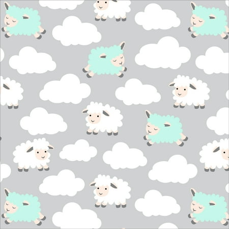Stanton Fleece - David Textiles Anti-Pill Fleece Sleepy Sheep Wht/Teal Fabric By The Yard 60