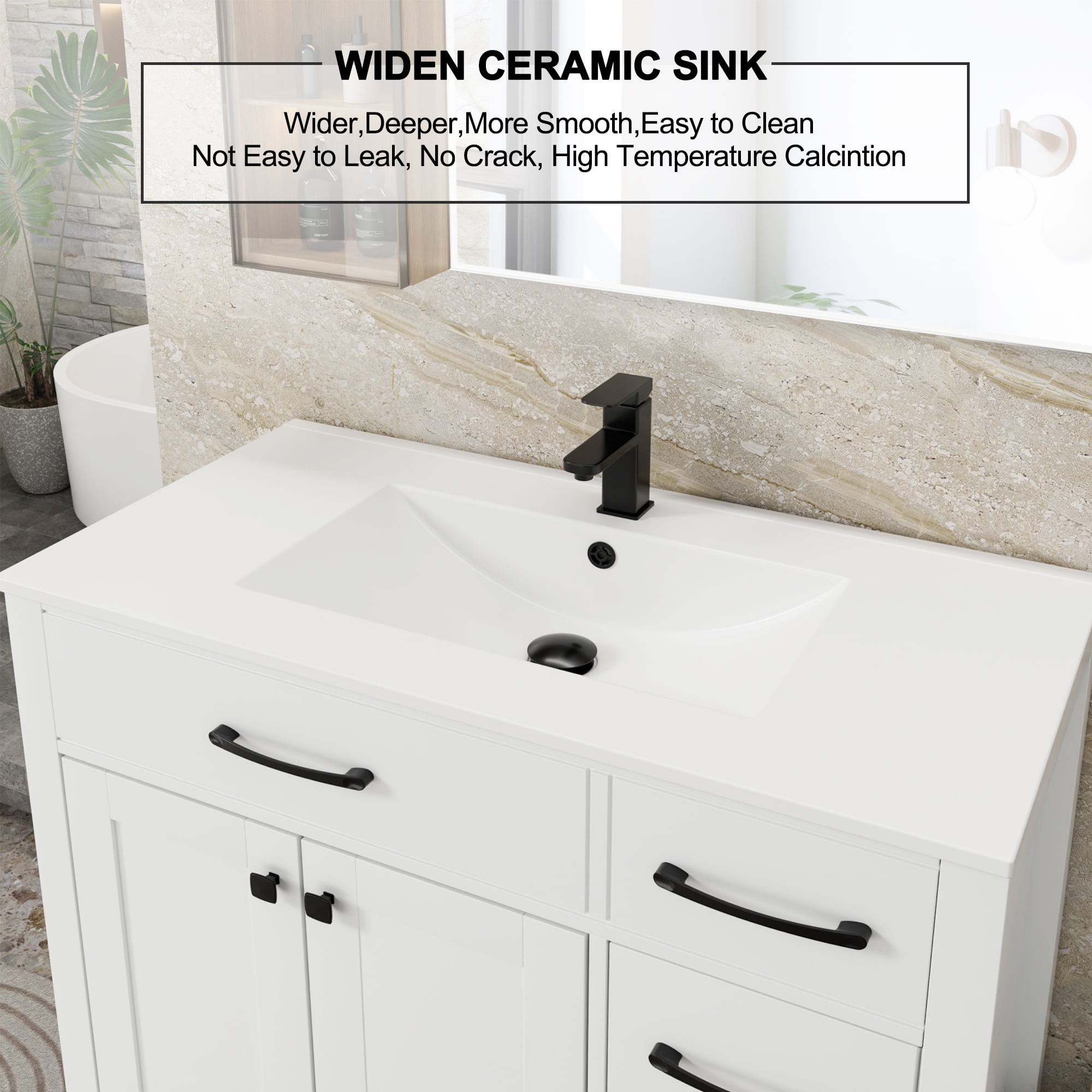 eclife 30 in Bathroom Vanity with Integrated Sink Top, White